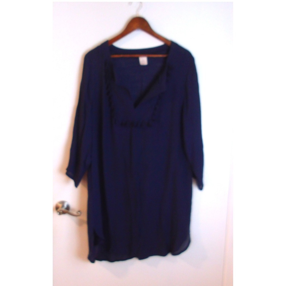 Merona Cover-up Navy Tunic Top V-Neck 3/4 Sleeve Casual Relaxed Fit/#5230